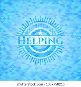 Helping sky blue emblem with triangle mosaic background