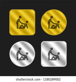 Helping wounded man gold and silver metallic coin logo icon design