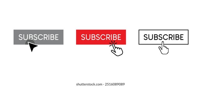 Helping you grow your audience effortlessly.  'Subscribe' button designs, tailor-made to boost user engagement.Each button is crafted to stand out and encourage clicks. Vector illustration concept.