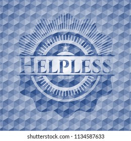 Helpless blue emblem or badge with geometric pattern background.