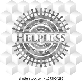 Helpless grey emblem with cube white background