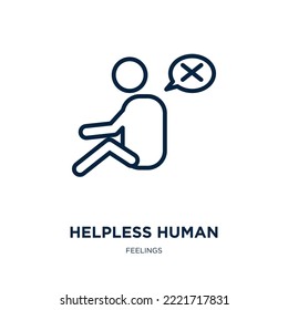 Helpless Human Icon From Feelings Collection. Thin Linear Helpless Human, Human, Business Outline Icon Isolated On White Background. Line Vector Helpless Human Sign, Symbol For Web And Mobile