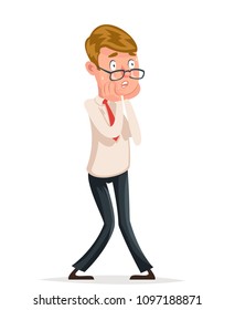 Helpless scared businessman shocked character isolated icon cartoon design vector illustration