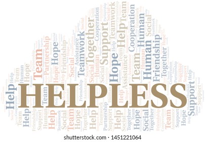 Helpless word cloud. Vector made with text only.