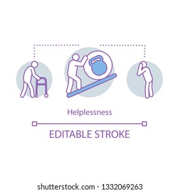 Helplessness concept icon. Despair feeling idea thin line illustration. Sadness emotion. Disability. Health problem. Heavy burden. Unsolvable trouble. Vector isolated outline drawing. Editable stroke