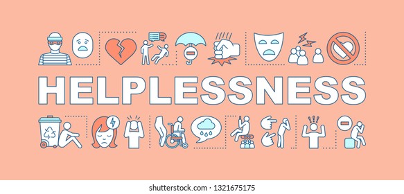 Helplessness word concepts banner. Sadness feeling. Disability, health problem. Unsolvable trouble. Presentation, website. Isolated lettering typography idea, linear icons. Vector outline illustration