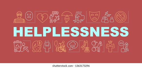 Helplessness word concepts banner. Sadness feeling. Disability, health problem. Presentation, website. Isolated lettering typography idea, linear icons. Unsolvable trouble. Vector outline illustration