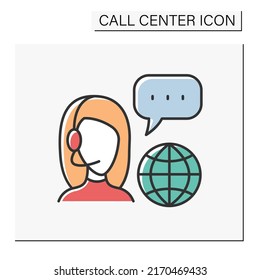 Helpline color icon. Global customer support service.Woman help people.Call center concept. Isolated vector illustration