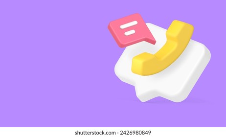 Helpline hotline customer support helpdesk service banner copy space 3d icon realistic vector illustration. Client consulting phone chat assistance help information feedback marketing communication