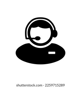 Vector de icono de línea de ayuda. Icono de servicio al cliente. Personas con un icono de auriculares con micrófono. Diseño plano.