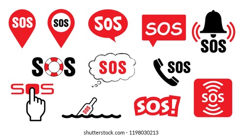 Helpline SOS Symbol Medical Logo Medic 112, 911, 000. Lifebuoy, Distress Signal Life Saver. Call Pointer Helping Alarm Icons Help Location Marker Safety First Emergency For CPR AID AED. Air Raid Siren