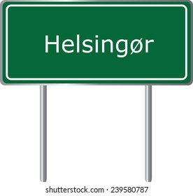 Helsingor, Denmark, road sign green vector illustration, road table