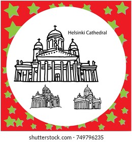 helsinki cathedral hand drawn doodle sketch with black lines vector illustration isolated on white background