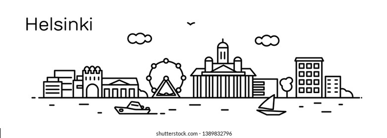 Helsinki city. Modern flat line style. Vector illustration. Concept for presentation, banner, cards, web page
