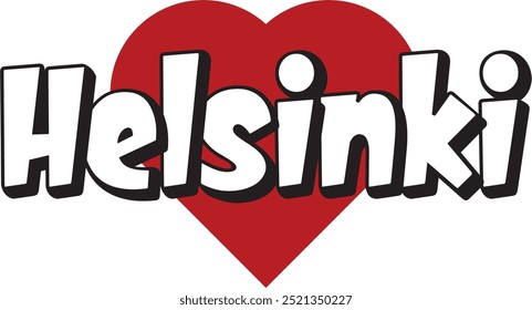 Helsinki city ​​text with red heart suitable for logo or design