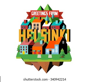 Helsinki in Finland is Beautiful city to visit on holiday, vector cartoon illustration