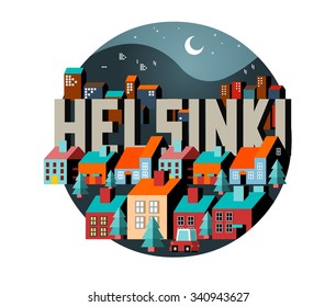 Helsinki in Finland is Beautiful city to visit on holiday, vector cartoon illustration