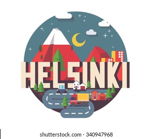 Helsinki in Finland is Beautiful city to visit on holiday, vector cartoon illustration