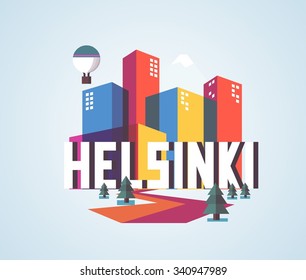 Helsinki in Finland is Beautiful city to visit on holiday, vector cartoon illustration