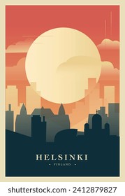Helsinki Finland city brutalism poster with abstract skyline, cityscape retro vector illustration. Scandinavia travel guide cover, brochure, flyer, leaflet, business presentation template image