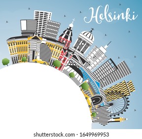 Helsinki Finland City Skyline with Color Buildings, Blue Sky and Copy Space. Vector Illustration. Business Travel and Concept with Historic Architecture. Helsinki Cityscape with Landmarks.