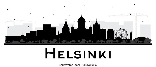 Helsinki Finland City Skyline Silhouette with Black Buildings Isolated on White. Vector Illustration. Business Travel and Concept with Historic Architecture. Helsinki Cityscape with Landmarks. 