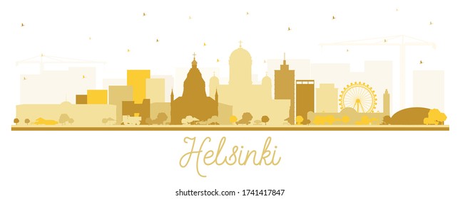 Helsinki Finland City Skyline Silhouette with Golden Buildings Isolated on White. Vector Illustration. Business Travel and Concept with Historic Architecture. Helsinki Cityscape with Landmarks.