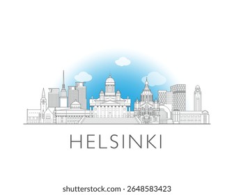 Helsinque, Finlândia, desenho do horizonte da ilustração da paisagem urbana