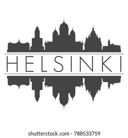 Helsinki Finland Europe Skyline Vector Art Mirror Silhouette Emblematic Buildings