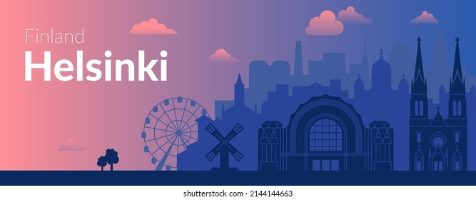 Helsinki, Finland famous city morning view banner.