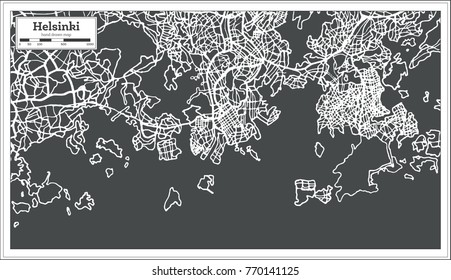 Helsinki Finland Map In Retro Style. Vector Illustration. Outline Map.