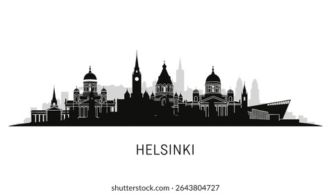 Helsinki Finland Skyline Silhouette Black White.