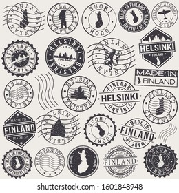 Helsinki Finland Stamp. Vector Art Postal. Passport Travel Design. Travel and Business Set.