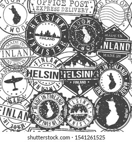 Helsinki Finland Stamps Background. City Stamp Vector Art. Postal Passport Travel. Design Set Pattern.
