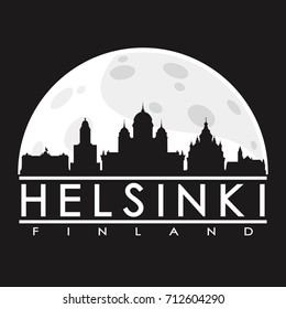 Helsinki Full Moon Night Skyline Silhouette Design City Vector Art.