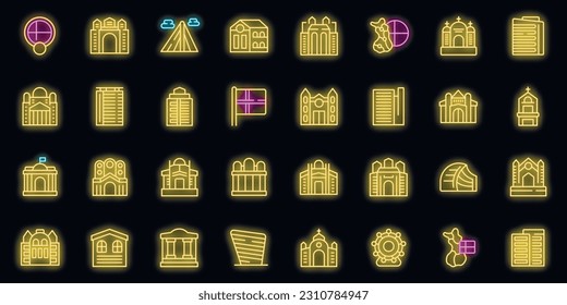 Helsinki icons set outline vector. Finland city. City monument neon color on black