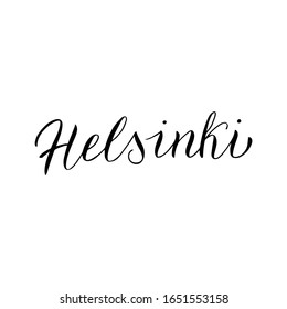 Icono de texto con letras de Helsinki. Cartel de tipografía de agencia de viajes. Souvenir, imán, pantalones, diseño de afiches. Vector: 10.