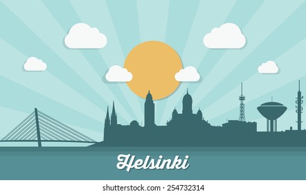 Helsinki skyline - flat design - vector illustration