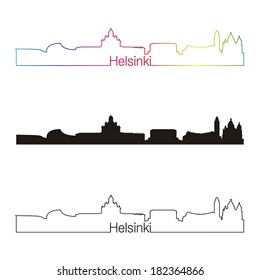 Helsinki skyline linear style with rainbow in editable vector file