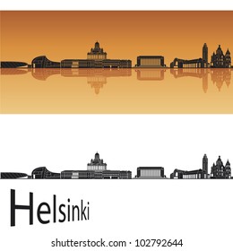 Helsinki skyline in orange background in editable vector file