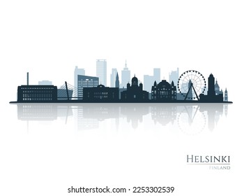 Helsinki skyline silhouette with reflection. Landscape Helsinki, Finland. Vector illustration.