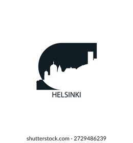Helsinki vector icon with skyline, panoramic view, outlook shape. Finland city landmarks logo concept. Flat isolated graphic, badge