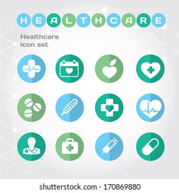 Helth Care Flat Icon Set With Symbols Of Healthy Life