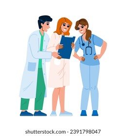 helth doctors and nurses in a hospital  vector.  femle womn, clic tretment, ptient medic helth doctors and nurses in a hospital character. people flat cartoon illustration