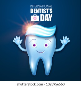Helthy Tooth with Shining Toothpaste. Cartoon Character. Stomatology Design Template. Dental Health Concept. Oral Care. Vector illustration