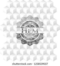 Hem realistic grey emblem with cube white background