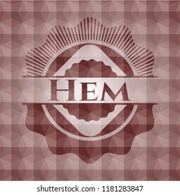 Hem red emblem with geometric background. Seamless.