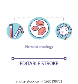 Hemato Oncology Concept Icon. Blood Cancer Diagnostic Idea Thin Line Illustration. Leukemia Treatment. Medical Examination. Vector Isolated Outline RGB Color Drawing. Editable Stroke