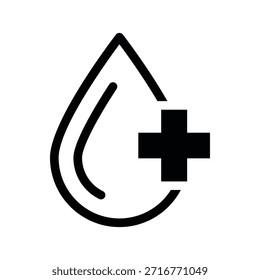 Hematology icon in vector format showing a drop of blood with a medical cross symbol