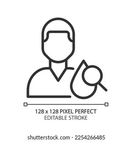 Hematology pixel perfect linear icon. Blood disorders prevention and treatment. Health care. Medical clinic service. Thin line illustration. Contour symbol. Vector outline drawing. Editable stroke